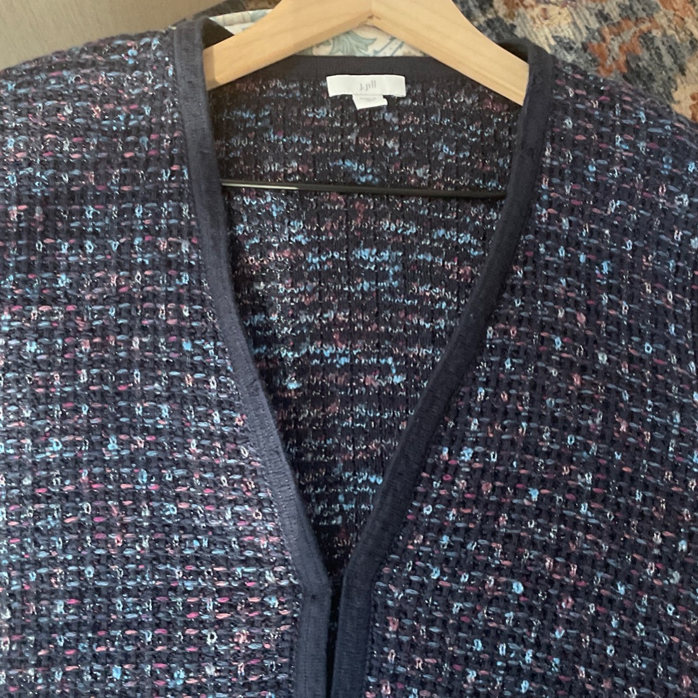J. Jill Navy and Pink Tweed Cardigan